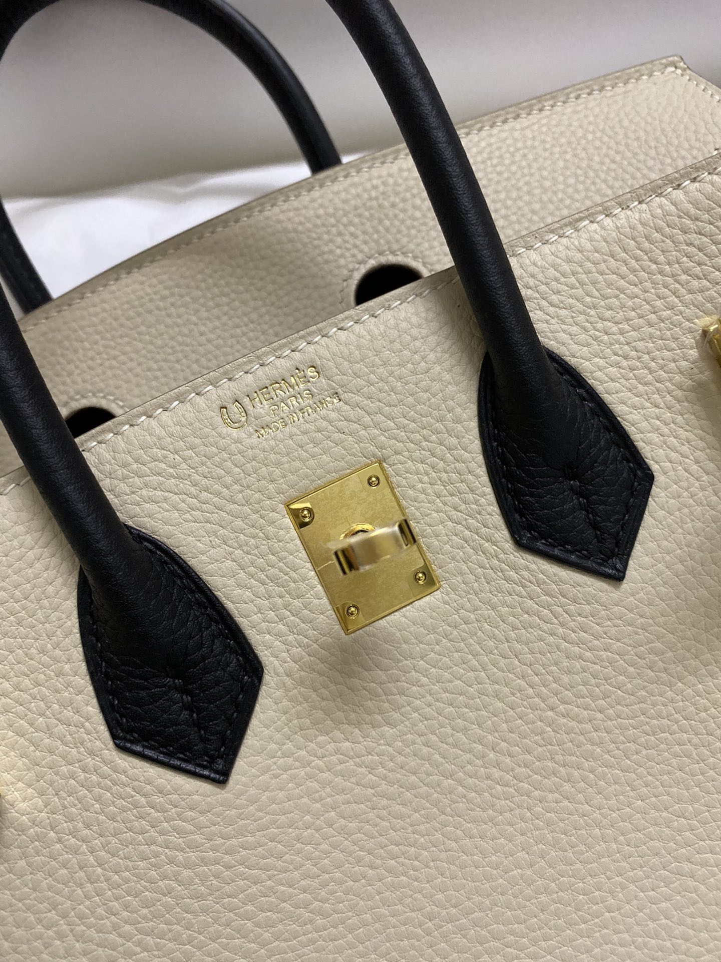 Hermes Birkin 25CM Togo Leather Handbag White Black